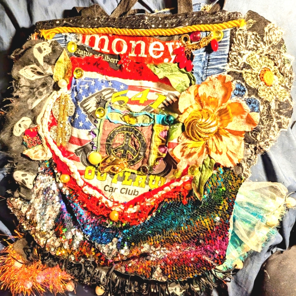 Wendy Gell bag #5 Money peace symbol, car club sequins cherubs Disney. - Picture 3 of 4